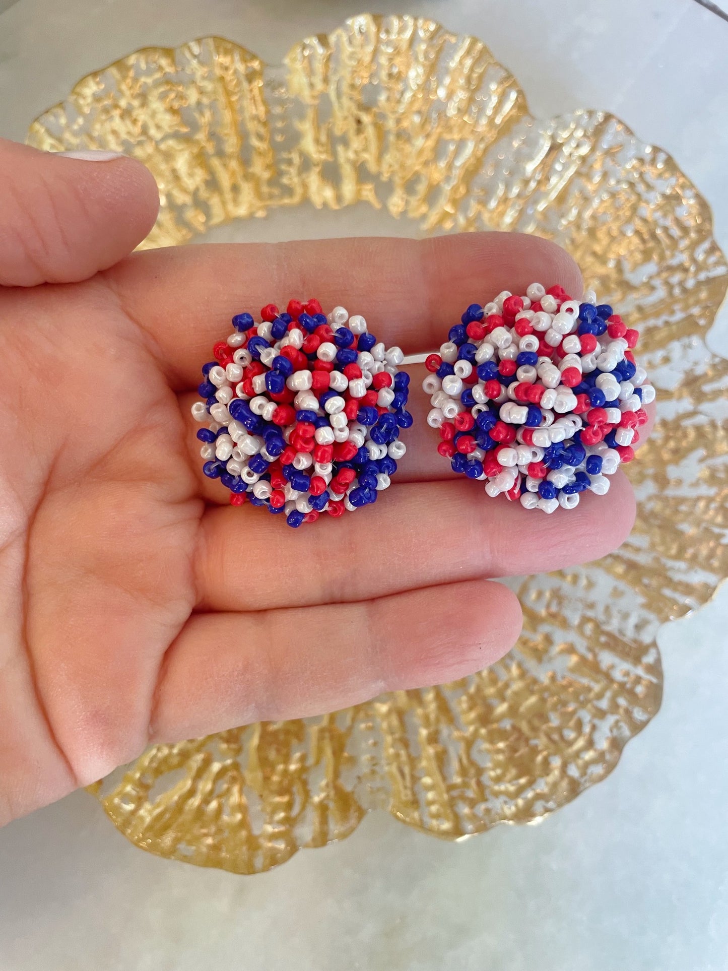 Red, White + Blue Bead Earrings
