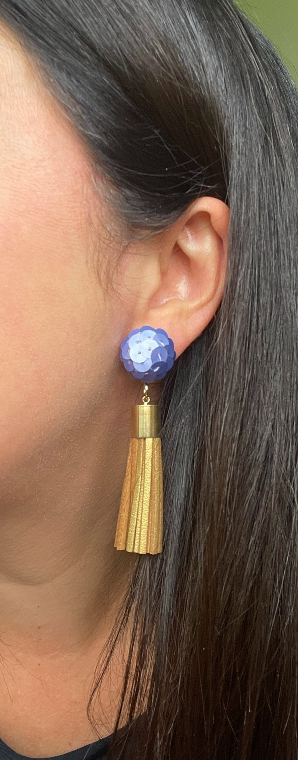 Purple + Gold Sequin Tassel Earrings