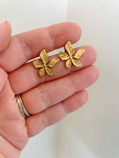 PREORDER Gold Flower Stud Earrings, Flower Jewelry