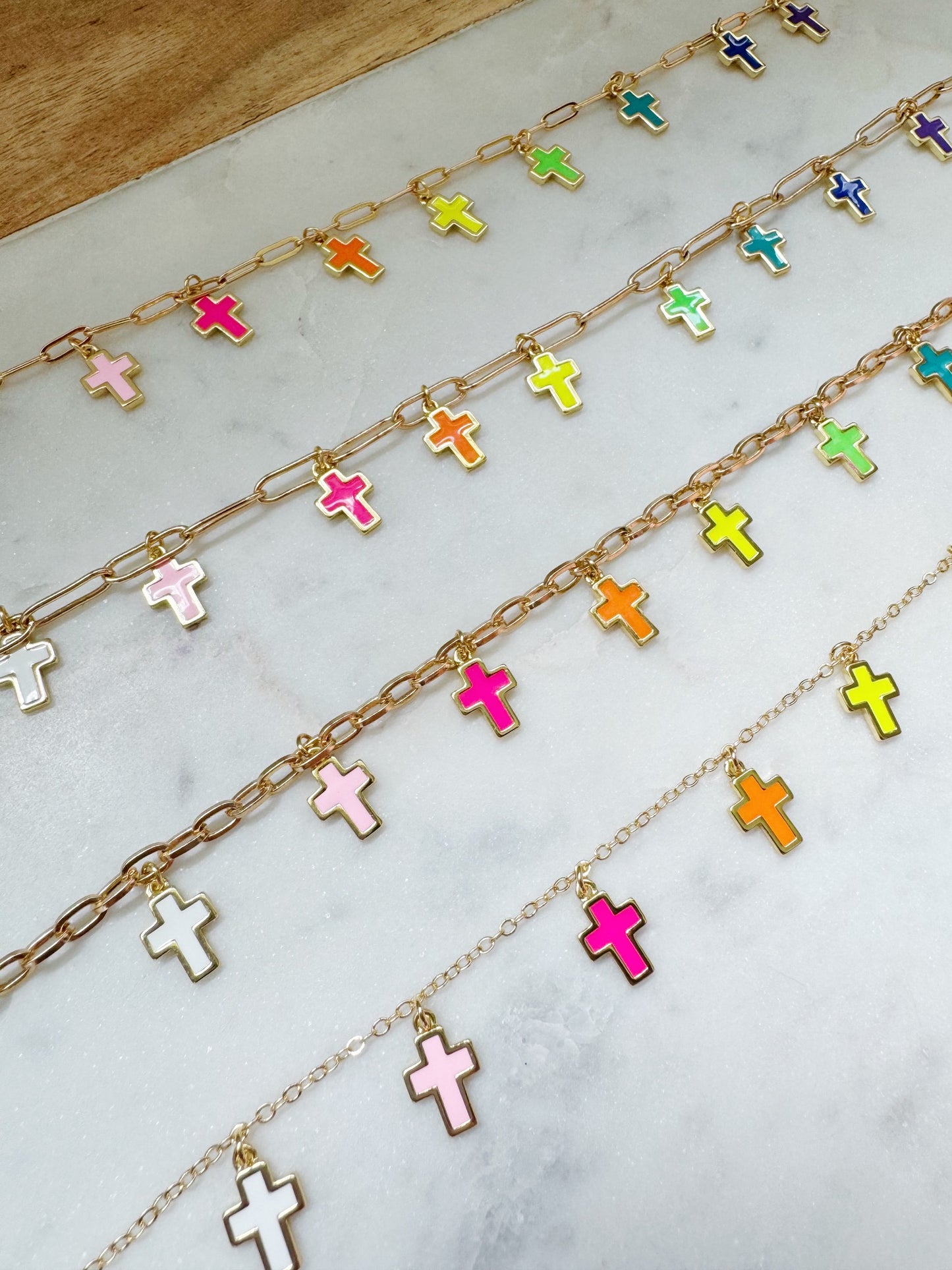 Religious Charm Necklace, Colorful Cross Religious Jewelry