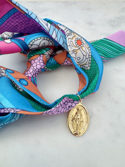 Colorful Scarf Necklace, Religious Jewelry, Miraculous Mary Pendant Scarf Necklace
