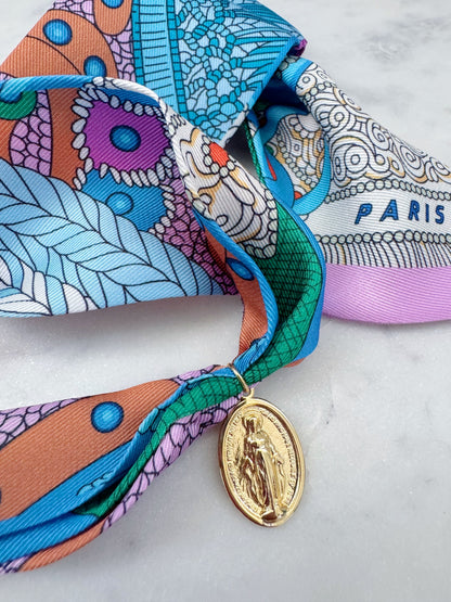 Colorful Scarf Necklace, Religious Jewelry, Miraculous Mary Pendant Scarf Necklace