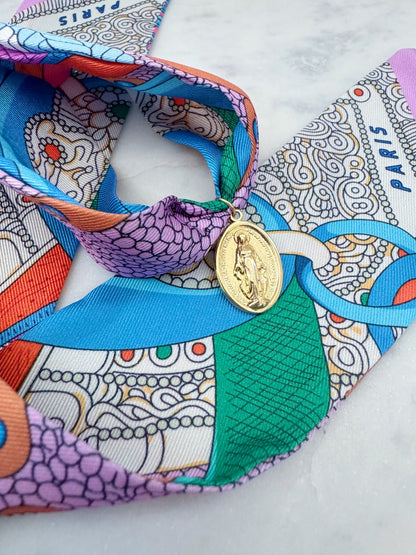 Colorful Scarf Necklace, Religious Jewelry, Miraculous Mary Pendant Scarf Necklace