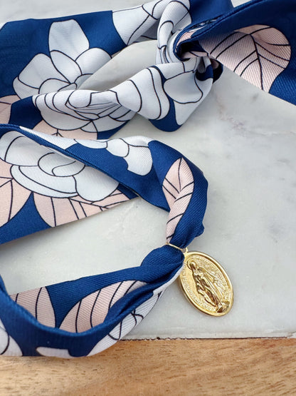 Colorful Scarf Necklace, Religious Jewelry, Miraculous Mary Pendant Scarf Necklace