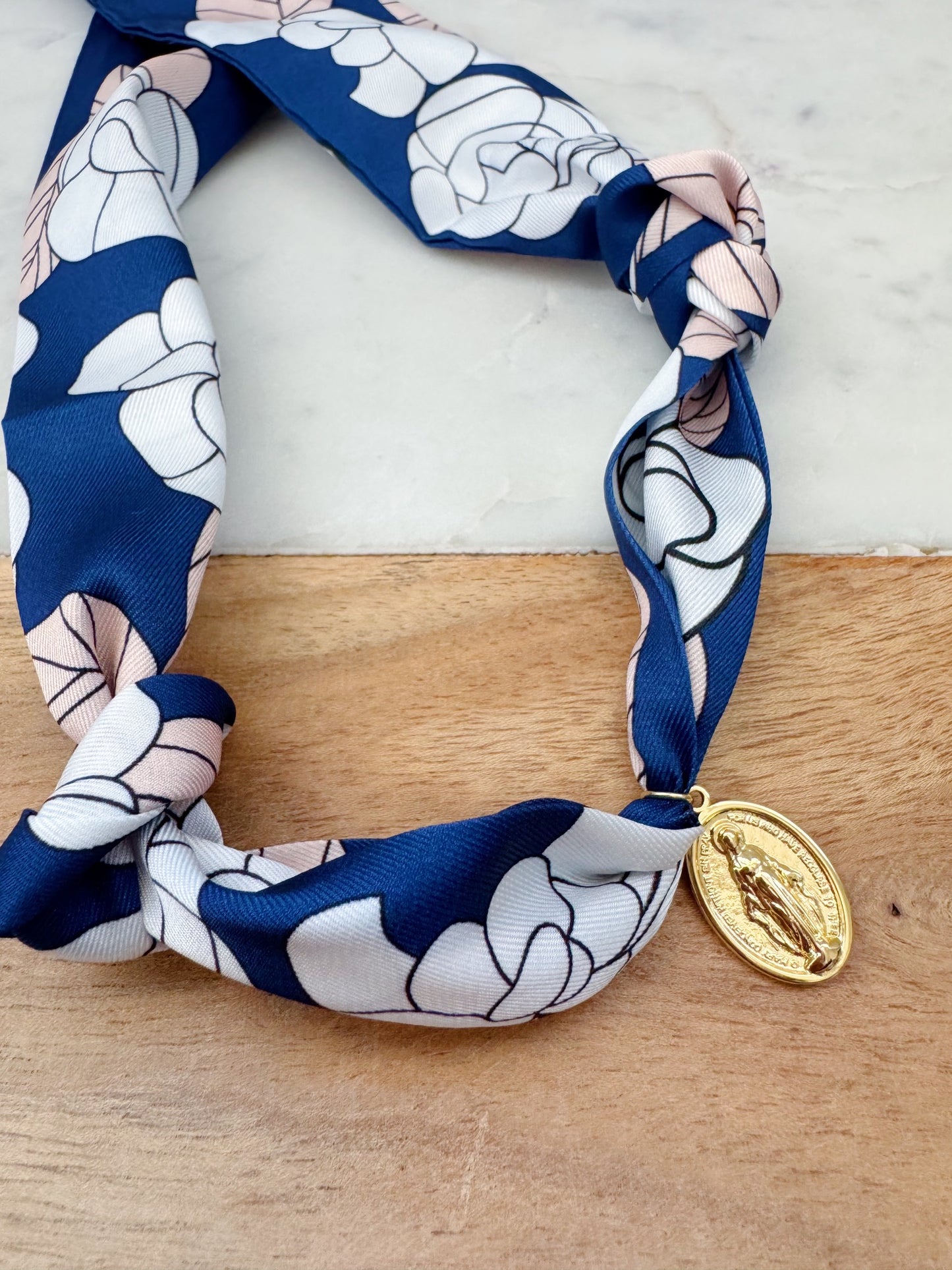 Colorful Scarf Necklace, Religious Jewelry, Miraculous Mary Pendant Scarf Necklace