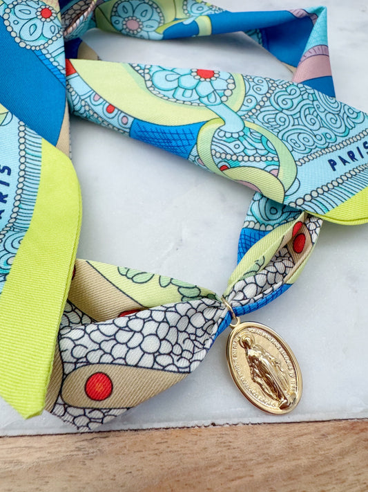 Colorful Scarf Necklace, Religious Jewelry, Miraculous Mary Pendant Scarf Necklace