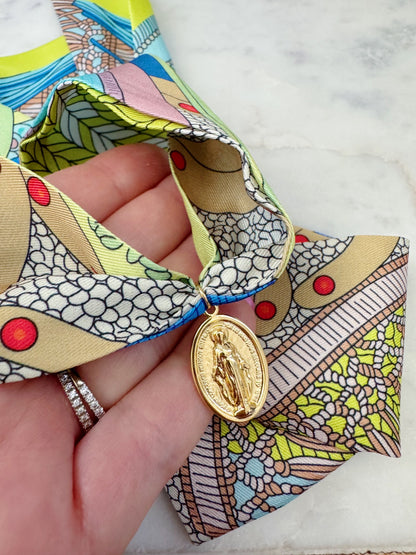 Colorful Scarf Necklace, Religious Jewelry, Miraculous Mary Pendant Scarf Necklace