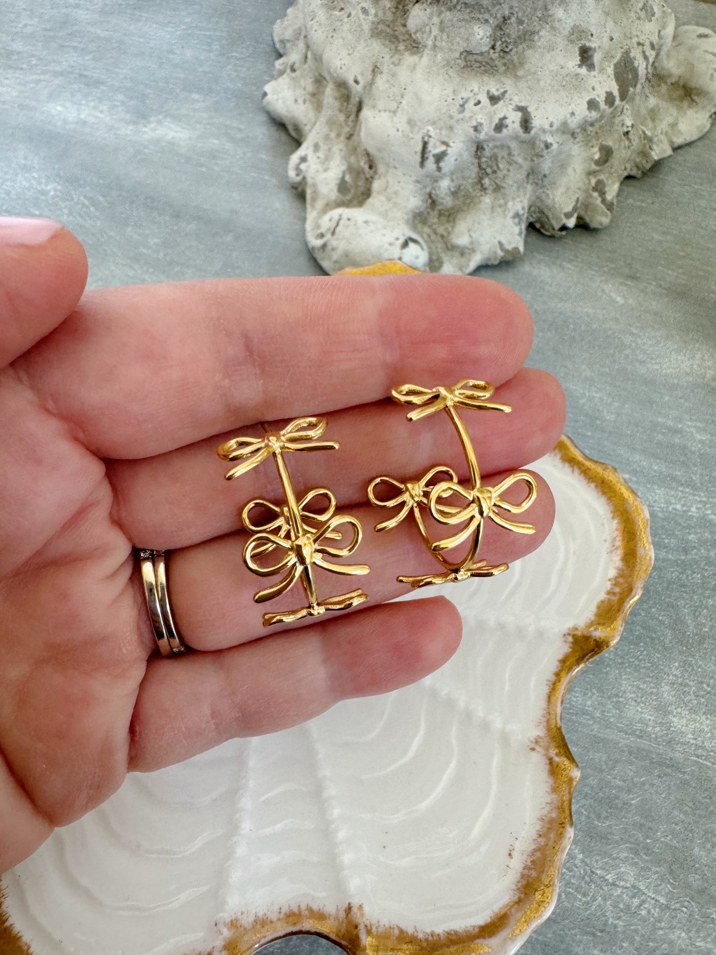 Gold Bow Earrings, Hoop Earrings, Bow Jewelry, Ribbon Earrings