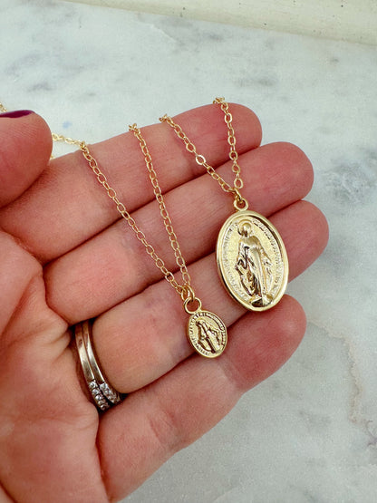 Virgin Mary Necklace, Miraculous Medal Necklace, Blessed Mother Necklace, Gold Mary Necklace, Gold Mary Jewelry, Madonna Necklace