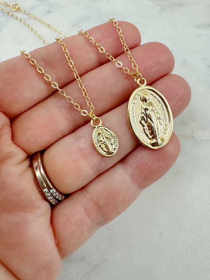 Virgin Mary Necklace, Miraculous Medal Necklace, Blessed Mother Necklace, Gold Mary Necklace, Gold Mary Jewelry, Madonna Necklace