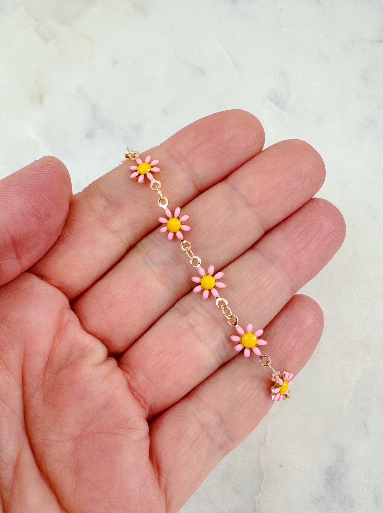 Pink Flower Bracelet, Kid Jewelry, Kid Bracelet, Child Bracelet, Flower Jewelry, Floral, Gift for Child Gold Dainty Bracelet, Summer Jewelry