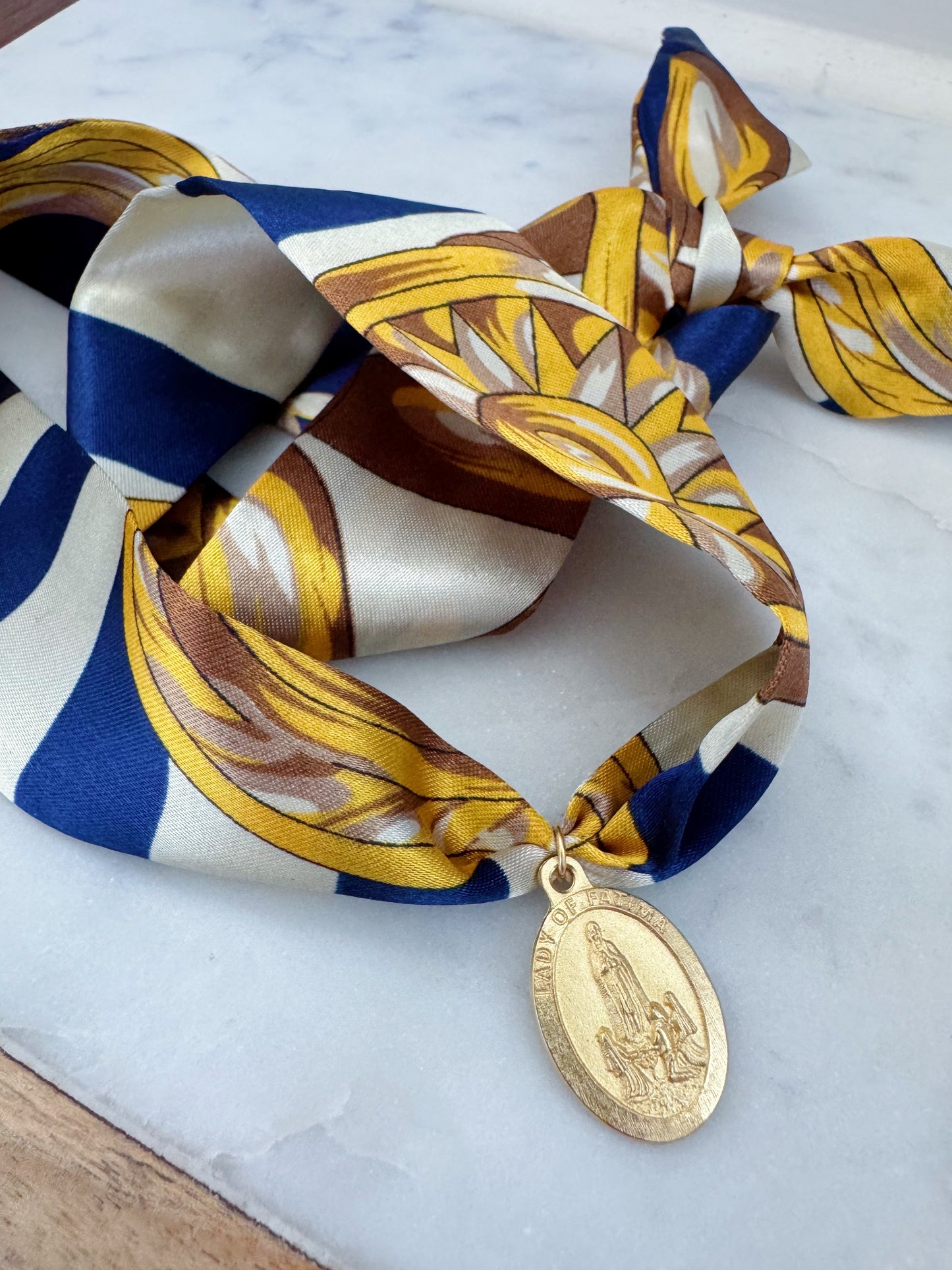 Our Lady of Fatima Scarf Necklace, Mary pendant necklace, religious scarf necklace