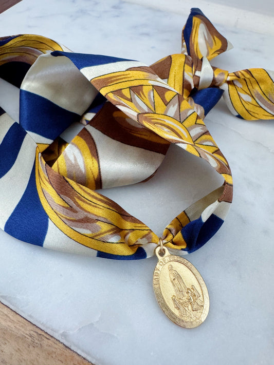 Our Lady of Fatima Scarf Necklace, Mary pendant necklace, religious scarf necklace