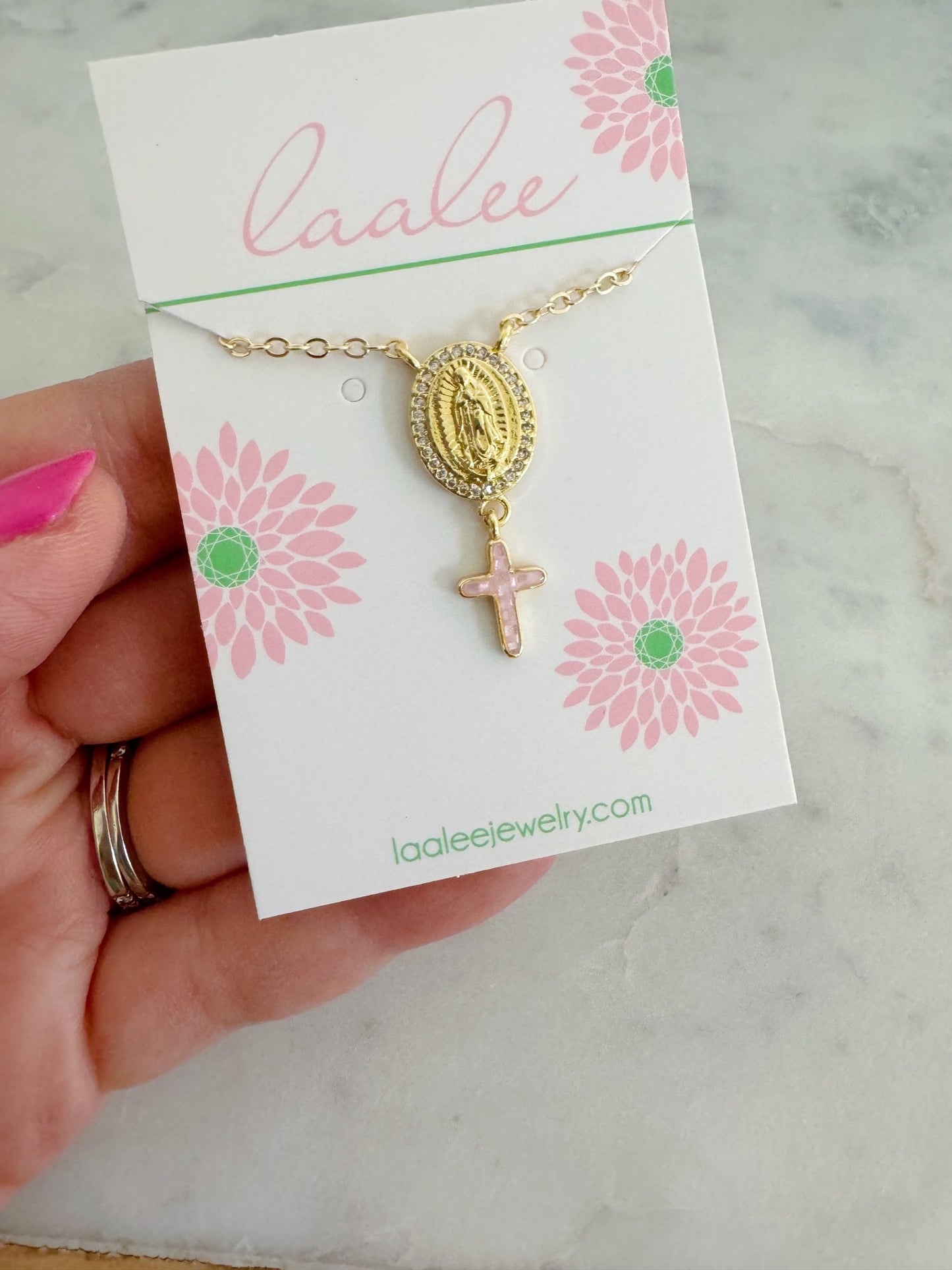 Religious Jewelry, Virgin Mary Necklace, Cross Pendant, 14k Gold Filled Chain