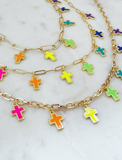 Religious Charm Necklace, Colorful Cross Religious Jewelry