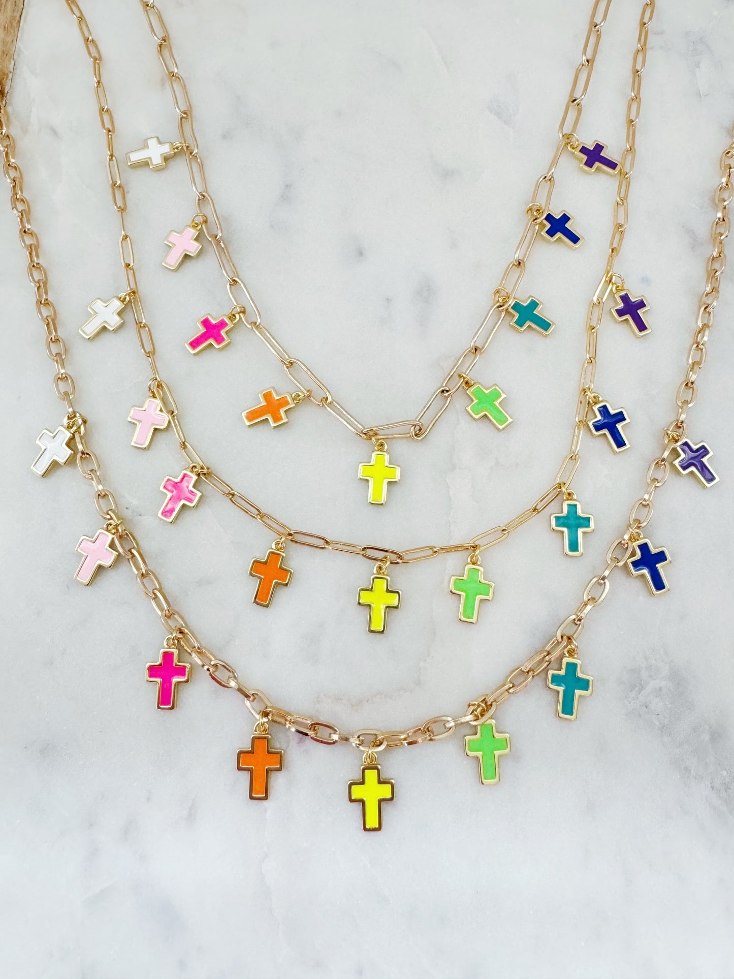 Religious Charm Necklace, Colorful Cross Religious Jewelry