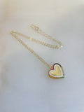 Gold Heart Pendant Necklace, Colorful Heart, Rainbow Heart, Heart Jewelry, Valentines Day Jewelry