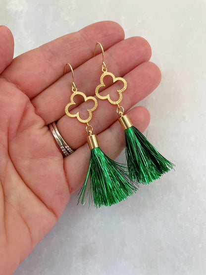 St. Patrick's Clover Tassel Earrings