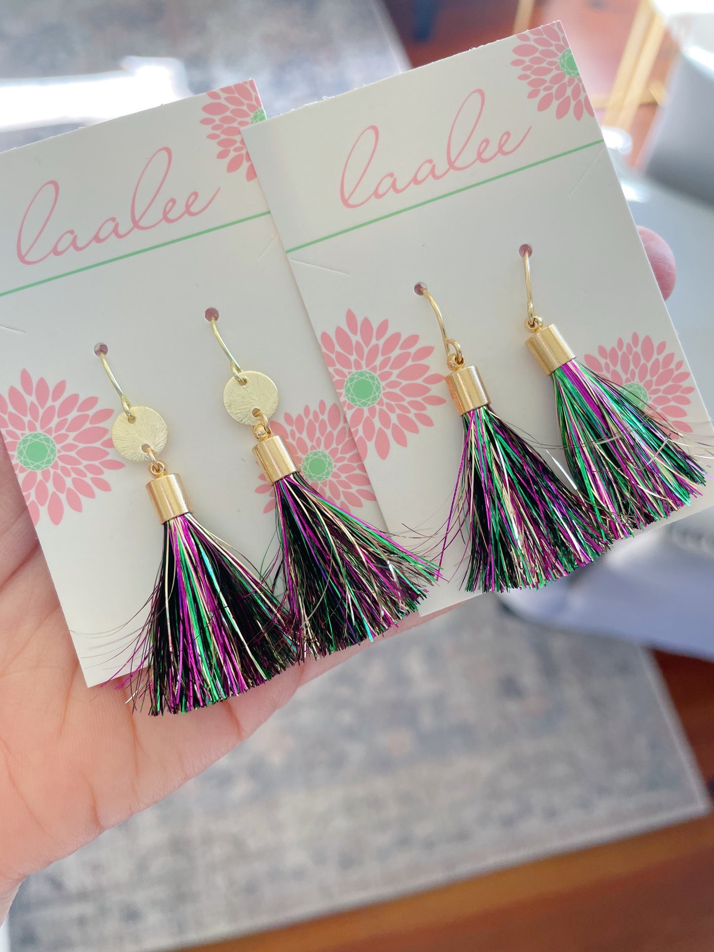 Mardi Gras Earrings, Mardi Gras Tassel Earrings, Mardi Gras Jewelry