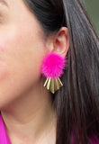 Gold Geometric Earrings, Statement Earrings, Fur Earrings, Lilac, Hot Pink, Taupe, Periwinkle
