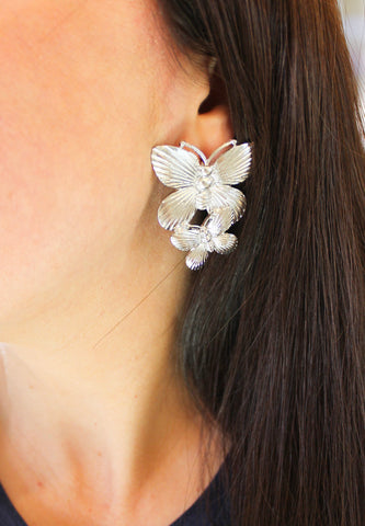 Silver Butterfly Earrings, Silver Butterfly Jewelry, Statement Earrings, Post Earrings