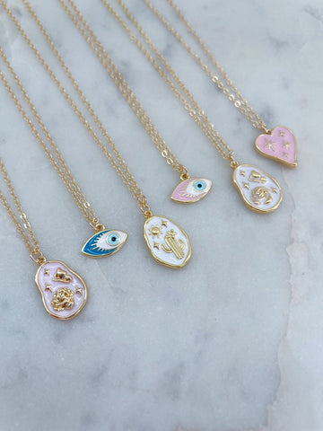 Gold Cactus Necklace, Butterfly Rose Necklace, Gold Evil Eye Necklace