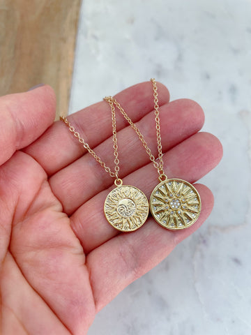 Gold Sun Necklace, Gold Sun Pendant, Gold Sun Charm, CZ Sun Necklace, Sun Jewelry