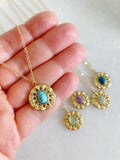 Round Pendant Necklaces, Oval Stone Necklace, Gold Layering
