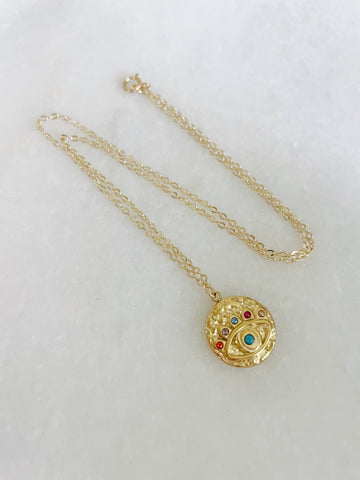 Colorful Evil Eye Pendant Necklace, Evil Eye Jewelry, 14k Gold Filled Chain