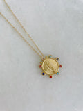 Gold Virgin Mary Pendant, Colorful Religious Jewelry, Religious Necklace