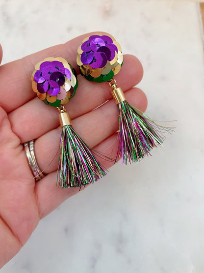 Mardi Gras Sequin Tassel Earrings