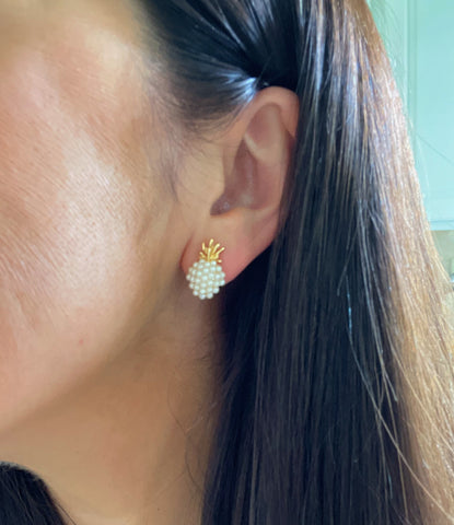 Pearl Pineapple Stud Earrings, Pineapple Jewelry