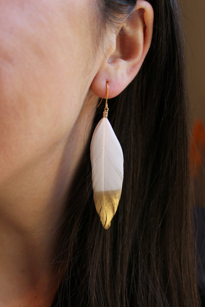 Gold Dipped Pink Feather Earrings