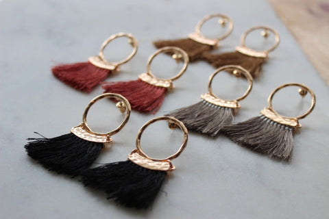 Hoop Stud Tassel Earrings