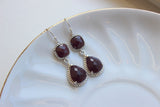 Silver Burgundy Maroon Wine Earrings - Silver Deep Red Jewelry - Bridesmaid Jewelry - Wedding Earrings - Wedding Jewelry - Maroon Jewelry