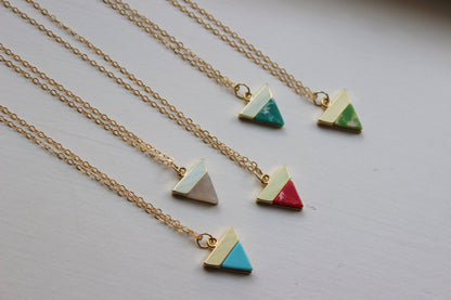 Gold Triangle Necklace, Triangle Jewelry Marble Necklace Marble Jewelry Minimalist Jewelry Bridesmaid Gift Dainty Labradorite Ruby Turquoise