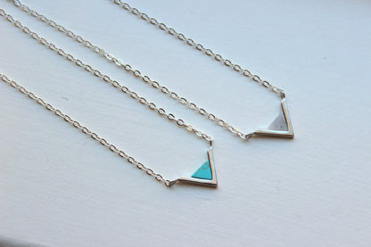 Silver Triangle Necklace Triangle Jewelry Geometric Necklace Turquoise Labradorite Marble Minimalist Jewelry Dainty Necklace Gift for Her