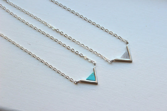 Silver Triangle Necklace Triangle Jewelry Geometric Necklace Turquoise Labradorite Marble Minimalist Jewelry Dainty Necklace Gift for Her