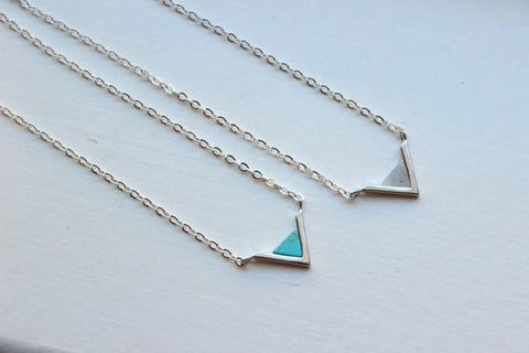 Silver Triangle Necklace Triangle Jewelry Geometric Necklace Turquoise Labradorite Marble Minimalist Jewelry Dainty Necklace Gift for Her