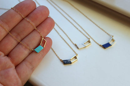 Gold Chevron Necklace, Chevron Jewelry, Geometric Necklace Turquoise Marble Howlite Lapis Christmas Gift for Her Minimalist Necklace Dainty