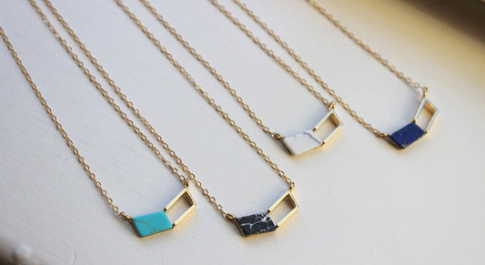 Gold Chevron Necklace, Chevron Jewelry, Geometric Necklace Turquoise Marble Howlite Lapis Christmas Gift for Her Minimalist Necklace Dainty