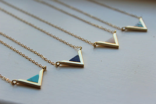 Gold Triangle Necklace, Triangle Jewelry Geometric Necklace Turquoise Mint Labradorite Lapis Marble Stone Minimalist Jewelry Dainty Necklace