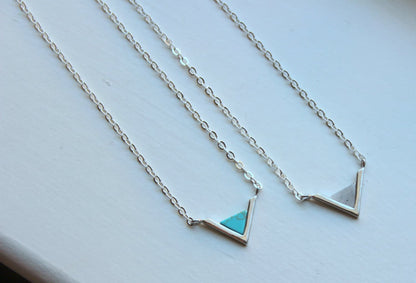 Silver Triangle Necklace Triangle Jewelry Geometric Necklace Turquoise Labradorite Marble Minimalist Jewelry Dainty Necklace Gift for Her