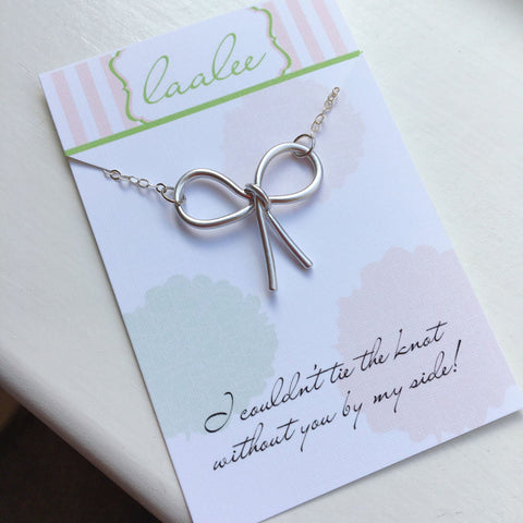 Silver Bow Necklace, Knot Jewelry Tie the Knot Necklace Tie the Knot Jewelry Love Knot Necklace Bridesmaid Gift Bridesmaid Jewelry