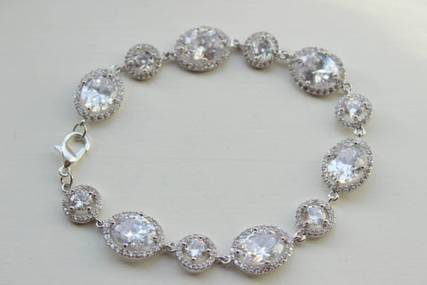 Bridal Bracelet, Wedding Bracelet, Wedding Jewelry, Statement Bracelet, CZ Crystal Bracelet, Clear Bridal Jewelry, Silver Clear Jewelry Gift