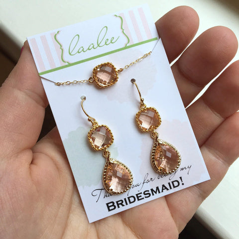 Bridesmaid Jewelry Set, Bridesmaid Gift, Champagne Jewelry, Blush Jewelry Set, Wedding Gift, Champagne Earrings, Blush Wedding Jewelry