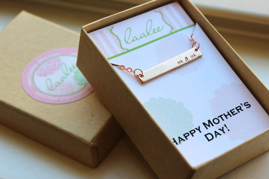 READY TO SHIP Mothers Day Jewelry, Mothers Day Gift, Mom Necklace, Mom Jewelry, Rose Gold Bar Necklace, Rose Gold Bar Jewelry, Push Present