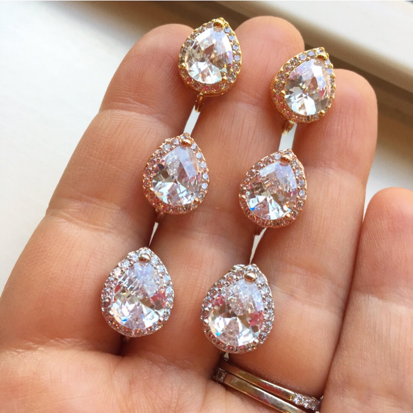 Clip On Earrings, Crystal Stud Earrings Teardrop Clear Jewelry - Bridesmaid Earrings Bridal Earrings Wedding Earrings Bridesmaid Jewelry