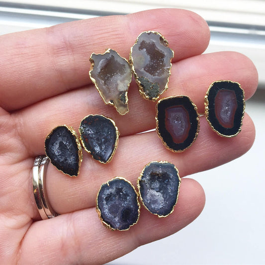 Raw Geode Stud Earrings, Agate Earrings