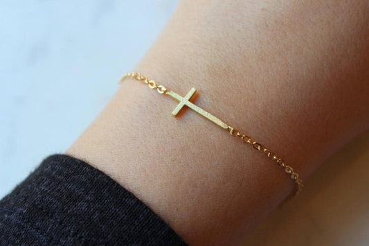 Gold Sideways Cross Bracelet